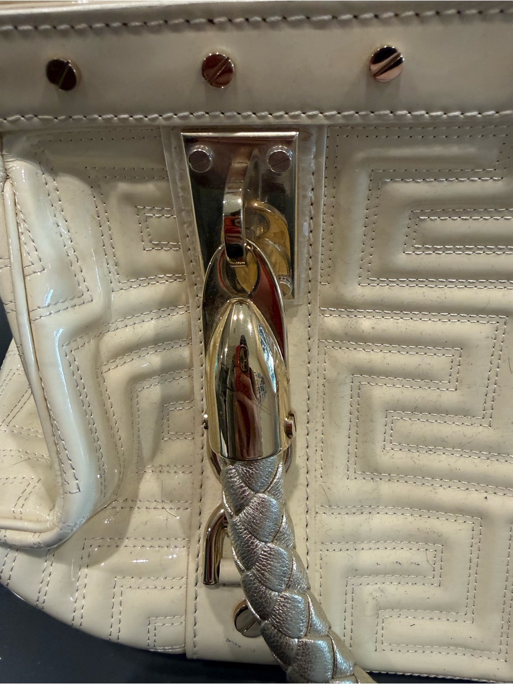 Vintage Gianni Versace Couture White Patent Leather Top Handle Bag Made in Italy - Picture 4 of 16